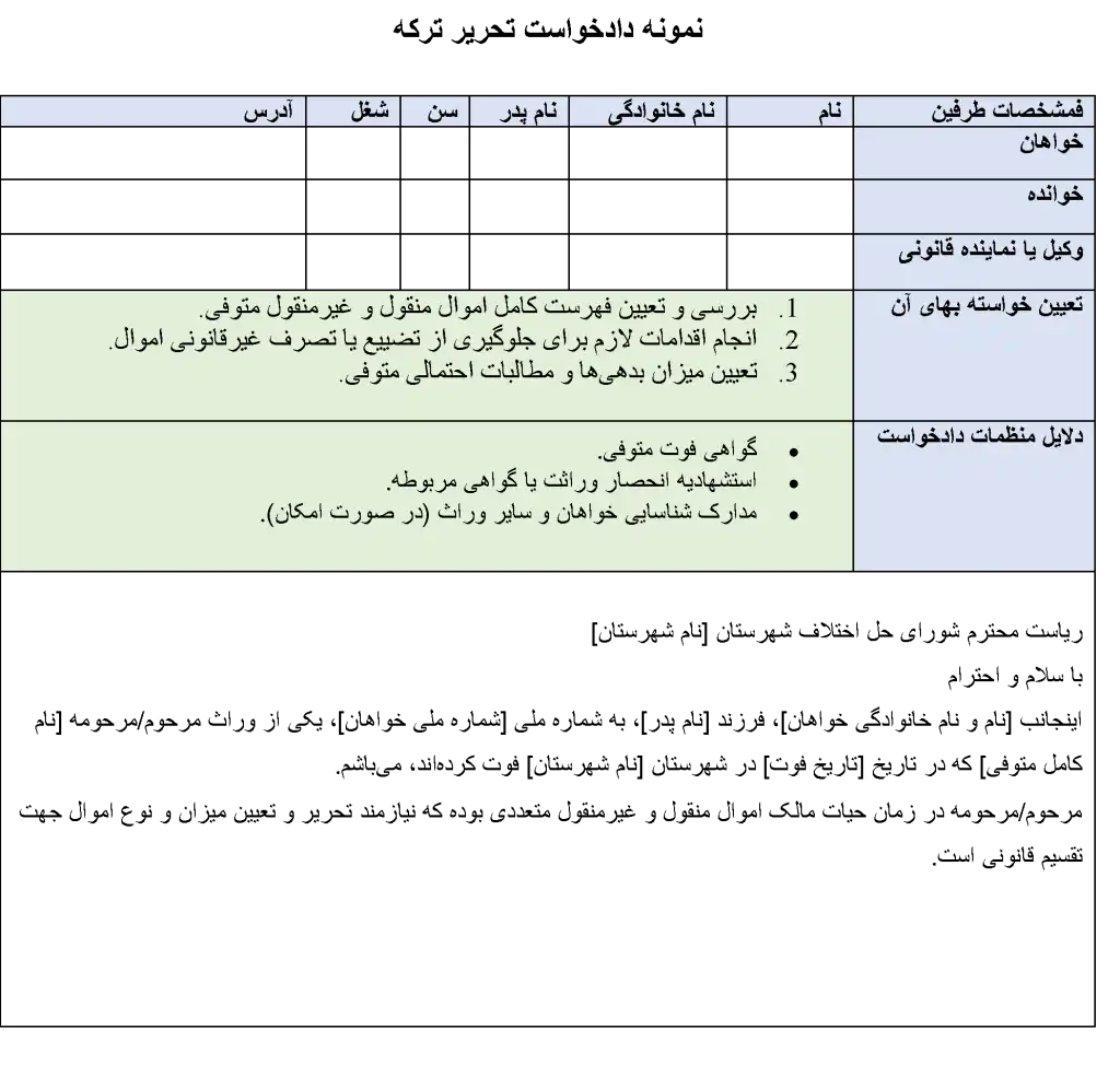 نمونه دادخواست رد ترکه